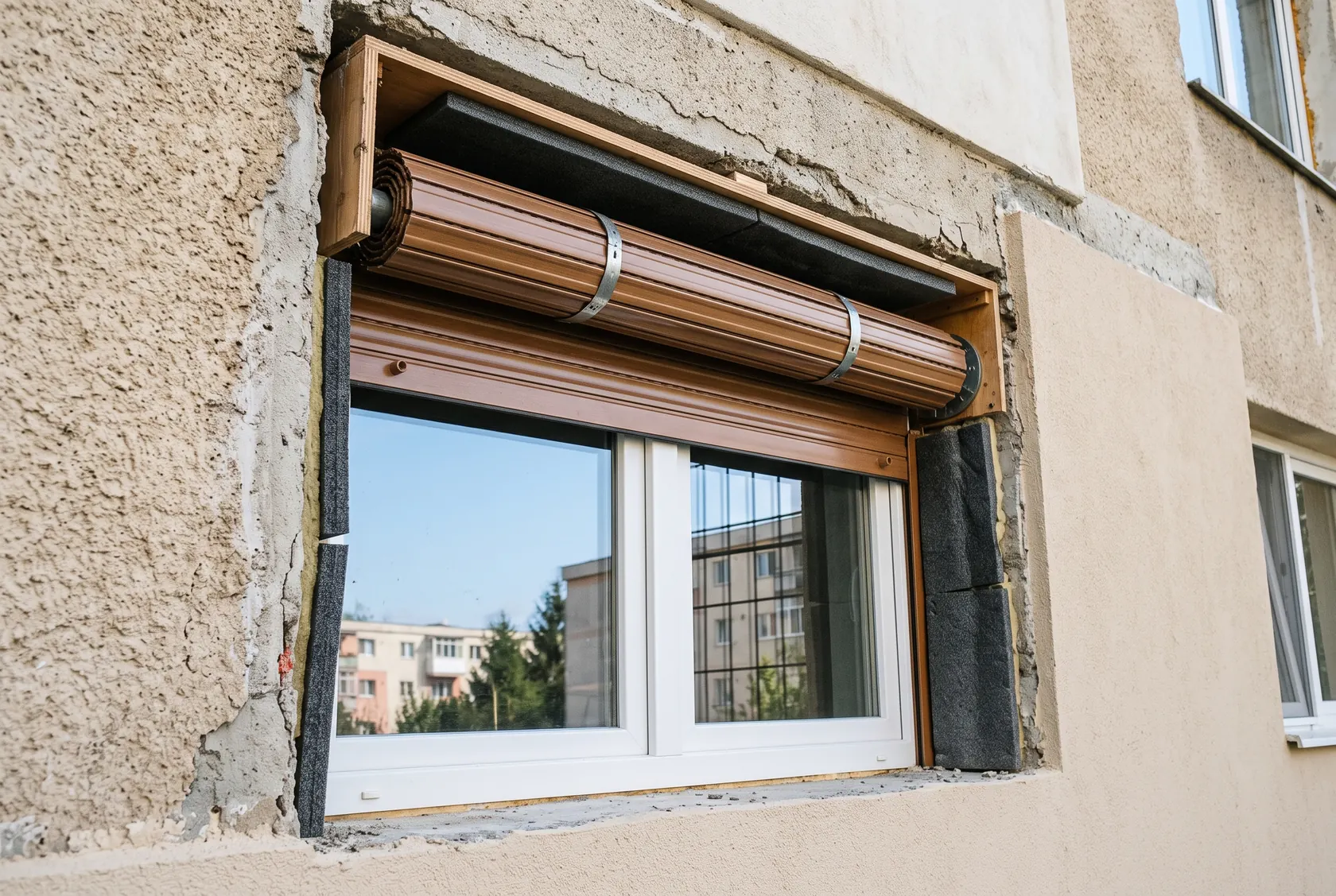 Casetă de rulou deschisă, cu benzi de izolație fonică în interior