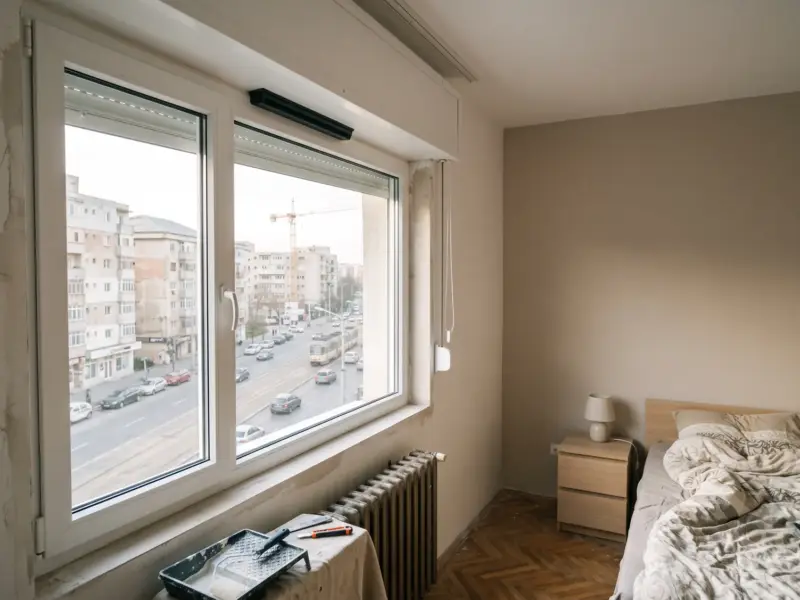 Dormitor cu fereastră nouă spre bulevard, cu aerator în toc