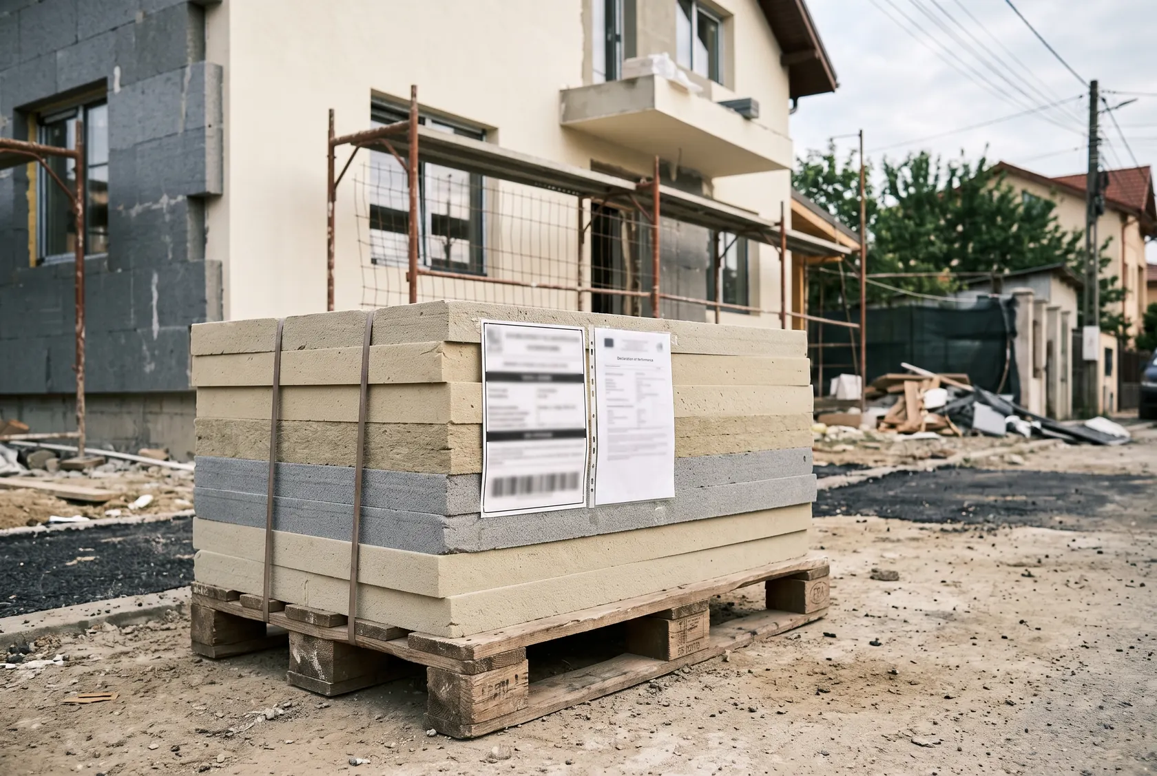 Pachet de plăci izolante cu eticheta și declarația de performanță