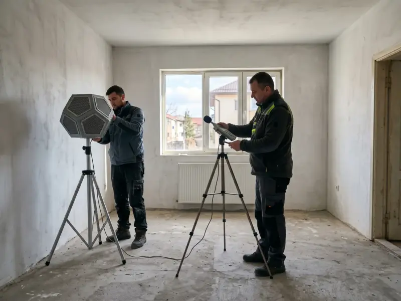 Măsurarea izolării la zgomot într-un apartament, cu sursă de zgomot și sonometru