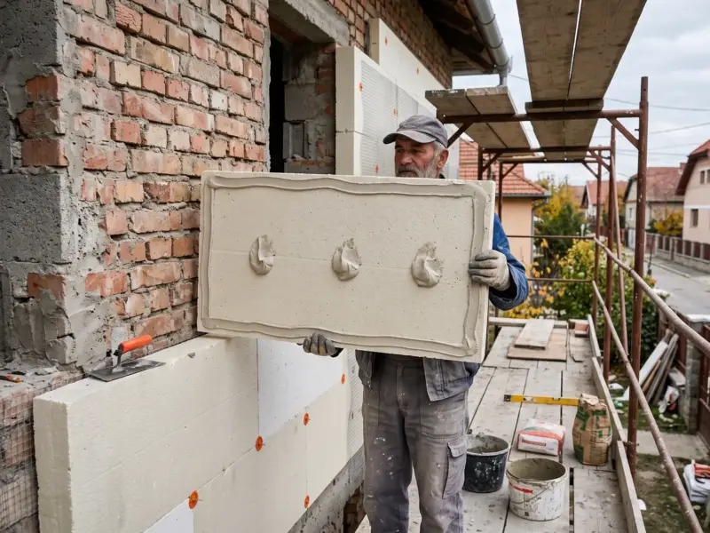 Placă de polistiren cu adeziv pe contur și trei puncte la mijloc