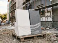 Plăci de polistiren alb și polistiren grafitat de aceeași grosime, alăturate