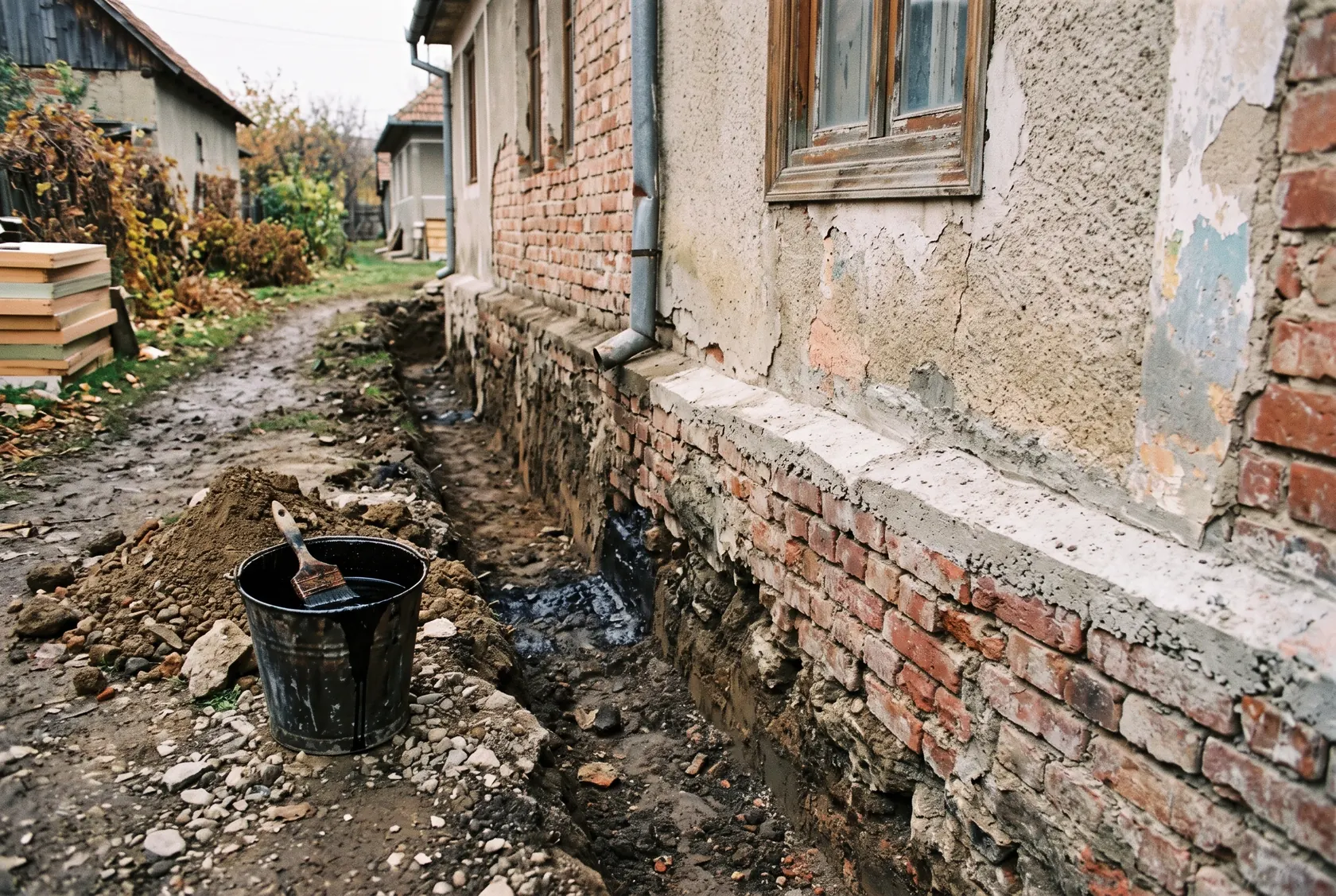 Fundație veche curățată și pregătită pentru noua hidroizolație