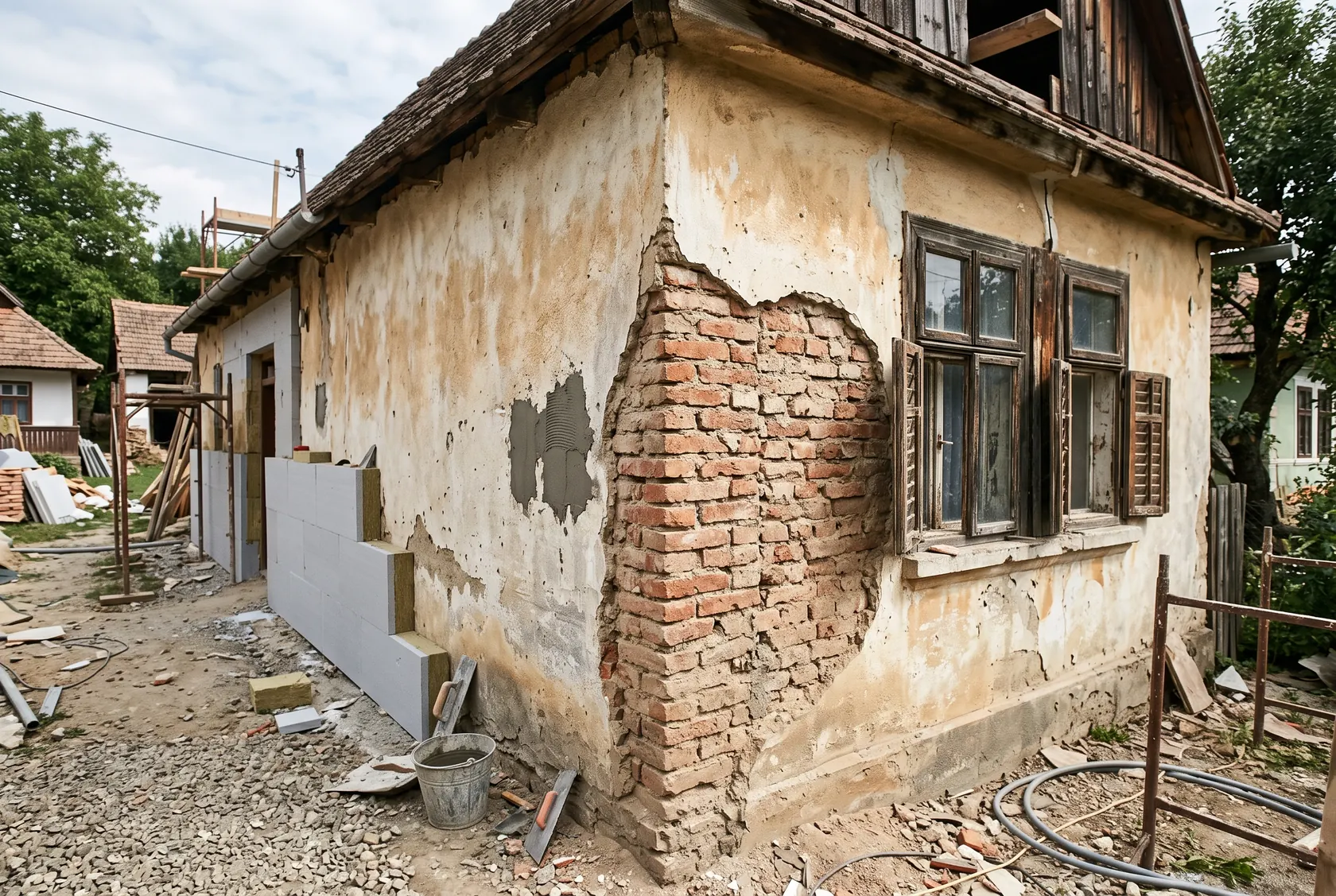 Zidărie din cărămidă plină la vedere, cu grosimea peretelui lângă fereastră